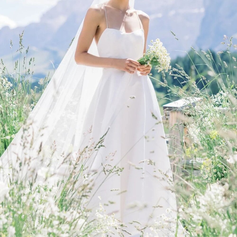 Wtoo White Satin Strapless A-Line Wedding Dress with Front Slit - Picture 2 of 11